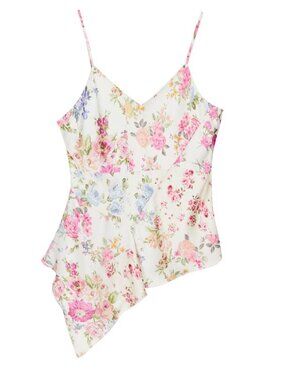 Rita Ora Asymmetrical Spaghetti Strap Floral Tank Top Camisole, NWT - Medium